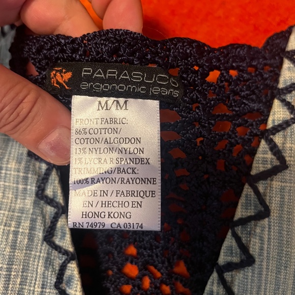 Vintage Parasuco boho distressed denim and crochet vest GUC - Picture 9 of 11